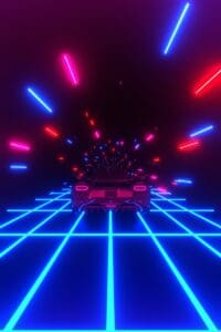 3D Rendering. 80s retro futuristic sci fi seamless loop with vintage car
