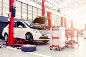 Car,Repair,Station,With,Soft focus,In,The,Background,And,Over