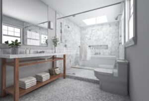 3d,Rendering,Modern,Minimal,Bathroom,With,Scandinavian,Decor,And,Nice